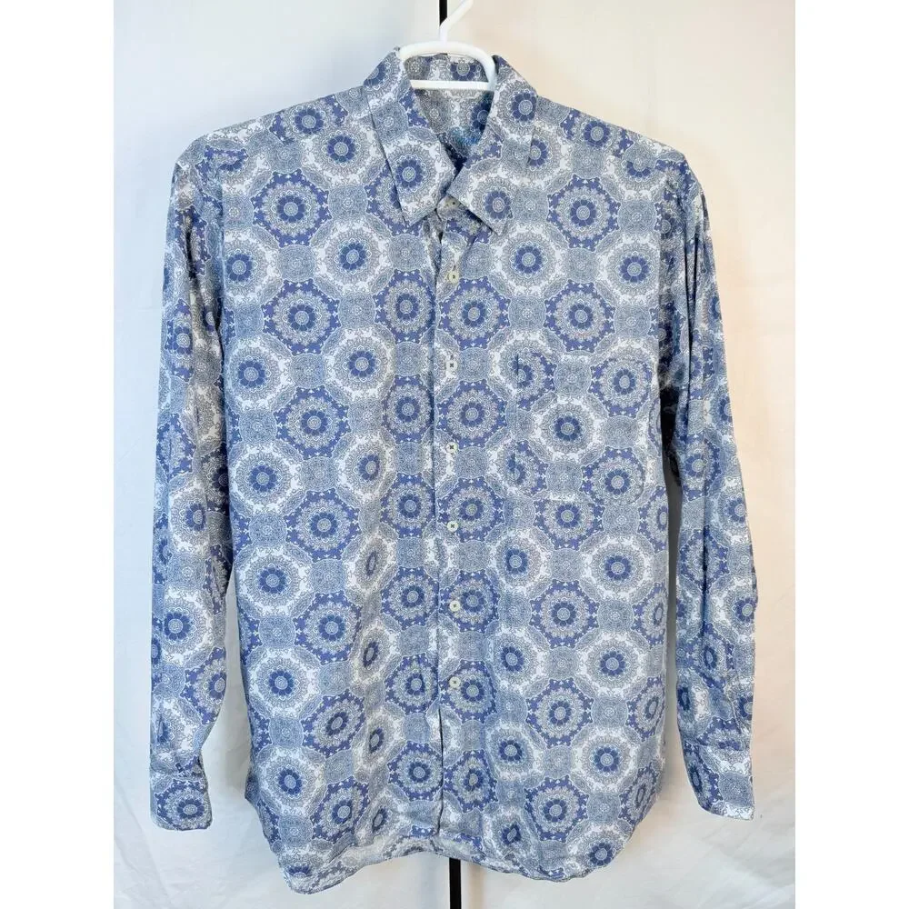 Alan Flusser Blue Pattern Button Up Shirt Size XL - Picture 3 of 11